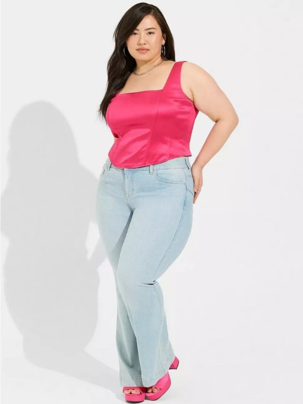 Torrid Satin Sleeveless Corset Top — Pink Peacock — Size 2 NWOT